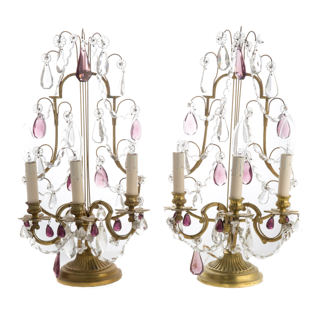 Pair French Empire style brass girandoles early 20th century lyre