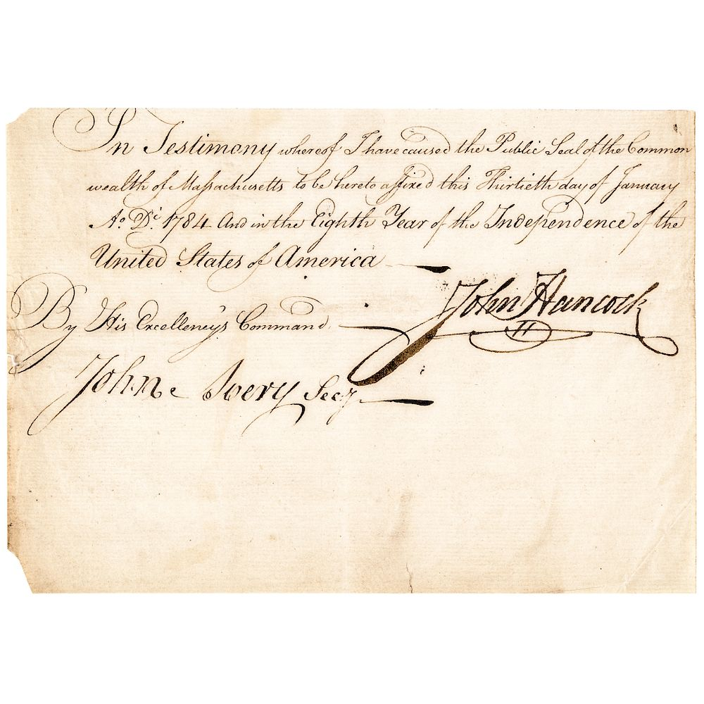 JOHN HANCOCK Outstanding Bold Massive Signature on Partial Document Dated
