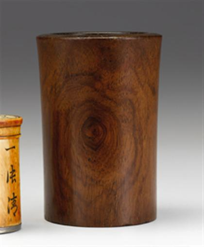 Small Chinese huanghuali brushpot 19th century Of single section cylindrical