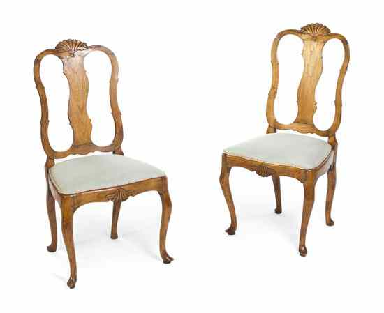 A Pair of Queen Anne Style Oak Side Chairs each