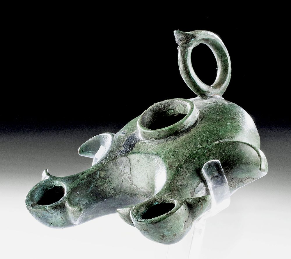 Roman Bronze Double Spouted Oil Lamp Roman Imperial Period ca