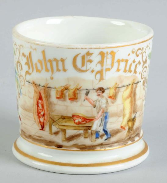 Butcher Shaving Mug This mug depicts a butcher with lots
