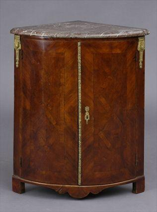 LOUIS XVI GILT METAL MOUNTED PARQUETRY INLAID KINGWOOD ENCOIGNURE The