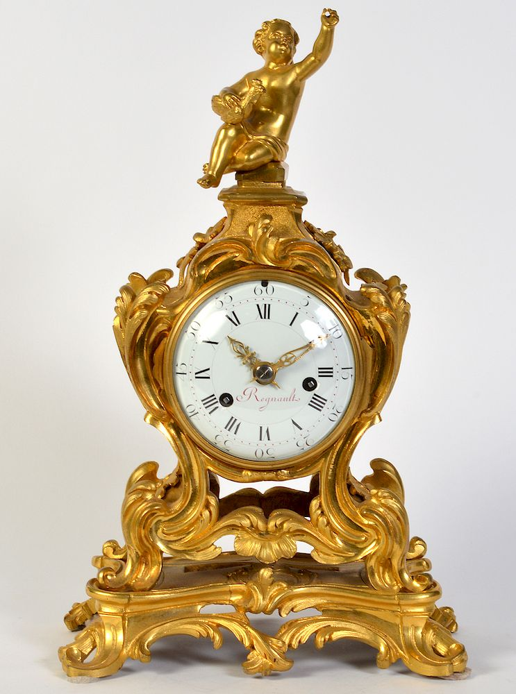 Regnault French Gilt Bronze Mantel Clock Gilt bronze French mantel
