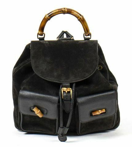Gucci bamboo backpack in black leather with gold tone hardware