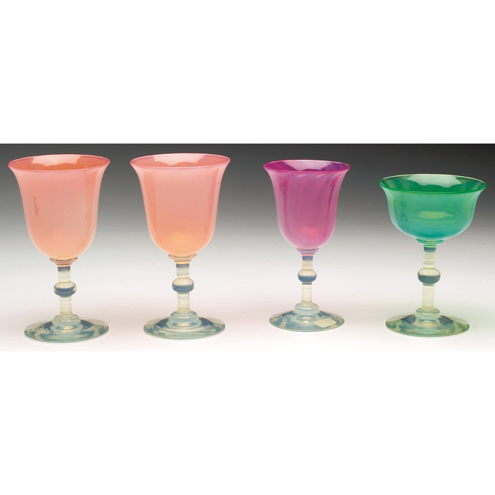 Steuben cordials attribution set of four two peach one rose