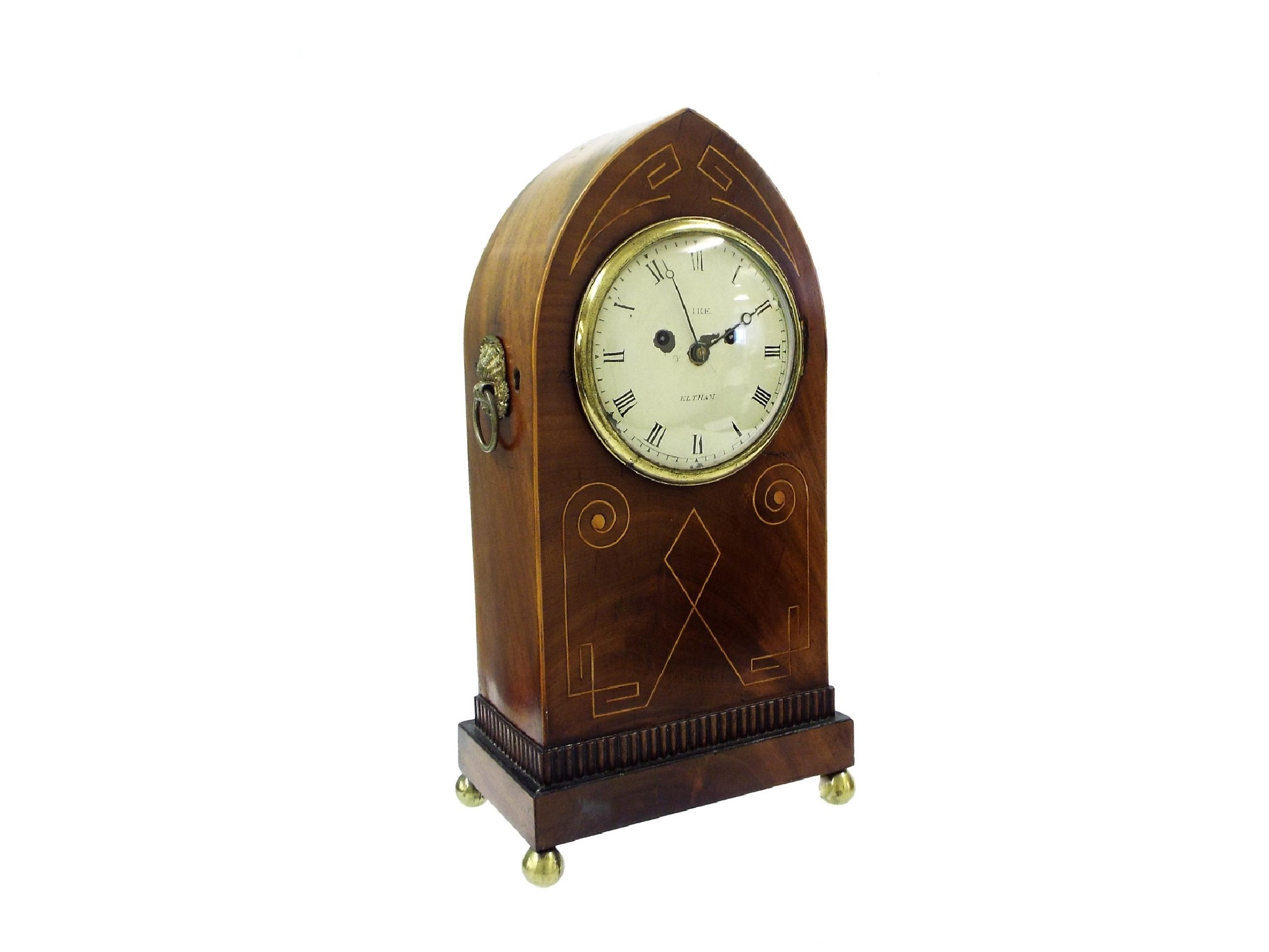 Mahogany inlaid double fusee lancet bracket clock striking on a