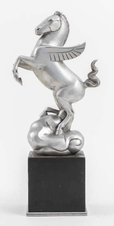 ART DECO SILVER TONE METAL PEGASUS SCULPTURE Art Deco silver