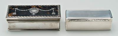 Two English rectangular silver boxes one 1909 tortoise lid insert