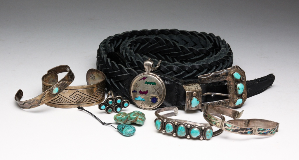 20th century Nine pieces consisting of three silver bangle bracelets