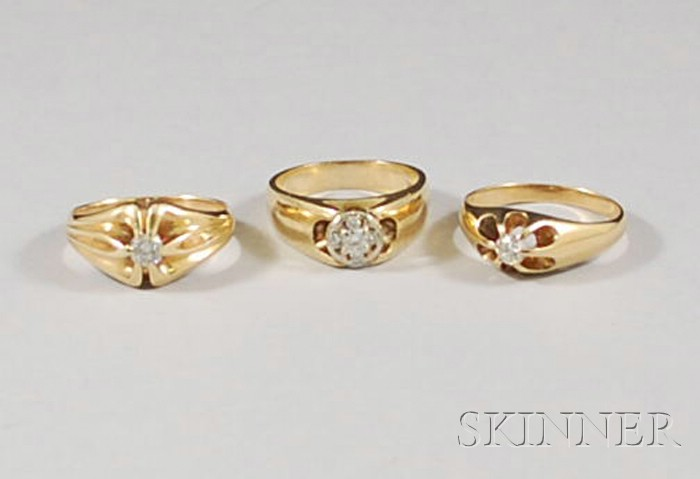 Three 14kt Gold and Diamond Rings total 17 6 dwt