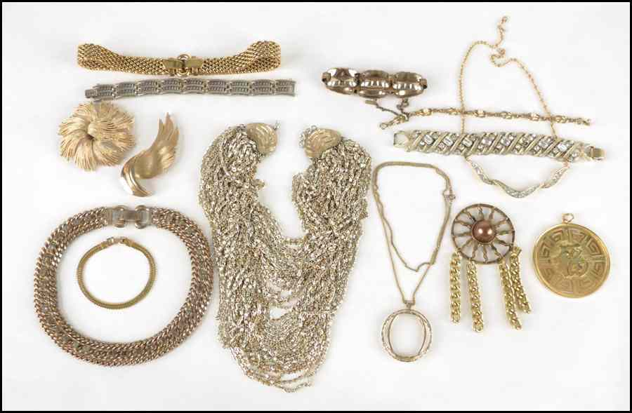 BERGE RHINESTONE AND METAL LINK NECKLACE Together with two Monet