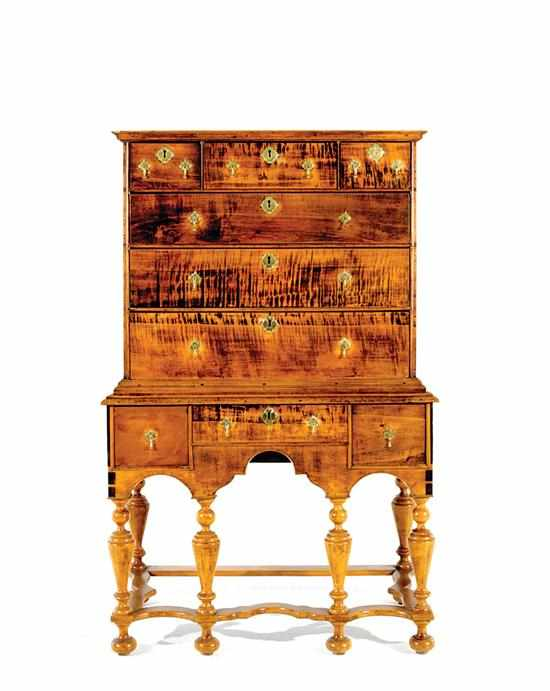 New England William Mary maple chest on frame early 18th