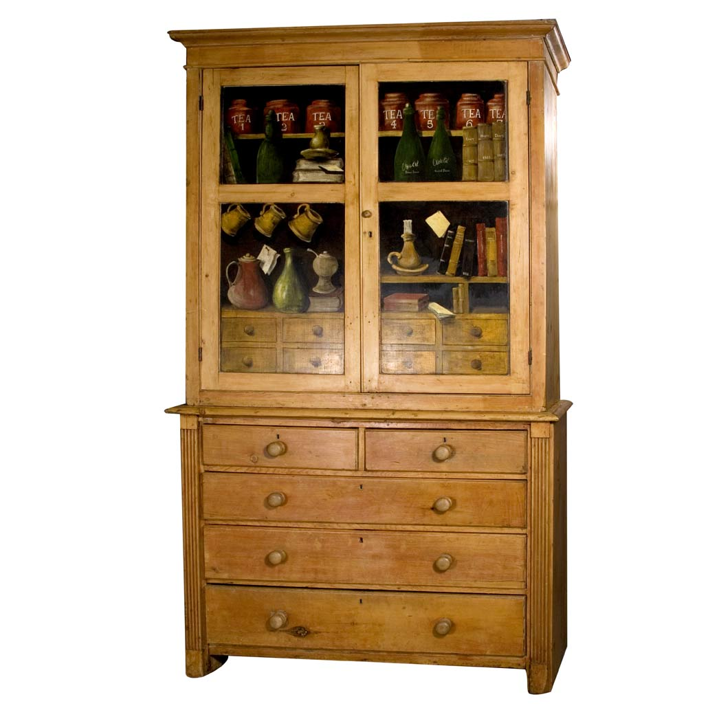 4 Trompe L Oeil Painted Pine Cabinet Height 7 feet
