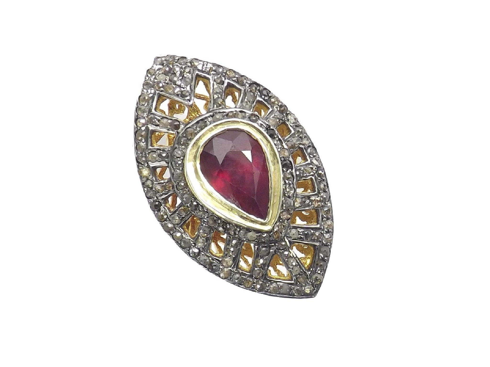 Large gem set and diamond marquise shaped dress cluster ring