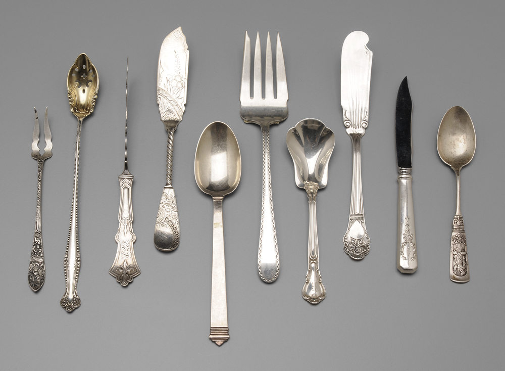 Assorted Sterling Flatware American 20th century includes Tiffany sugar spoon