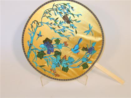 Chinese elephant ivory and kingfisher feather fan and ivory fan