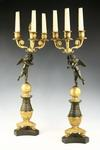 CANDELABRA Pair of restoration ormolu and patinated bronze three light