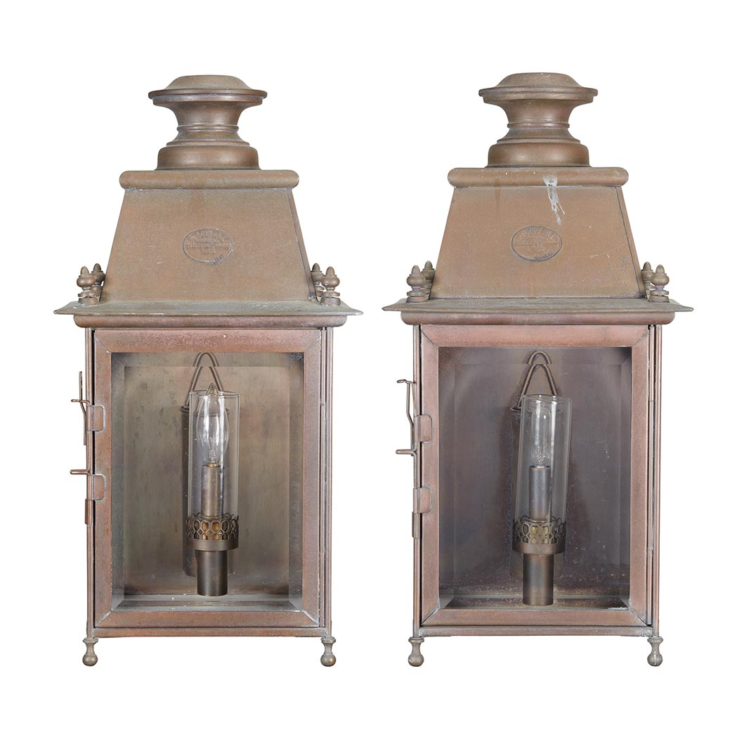Pair of French Copper and Glass Lanterns L Dorvaux Now