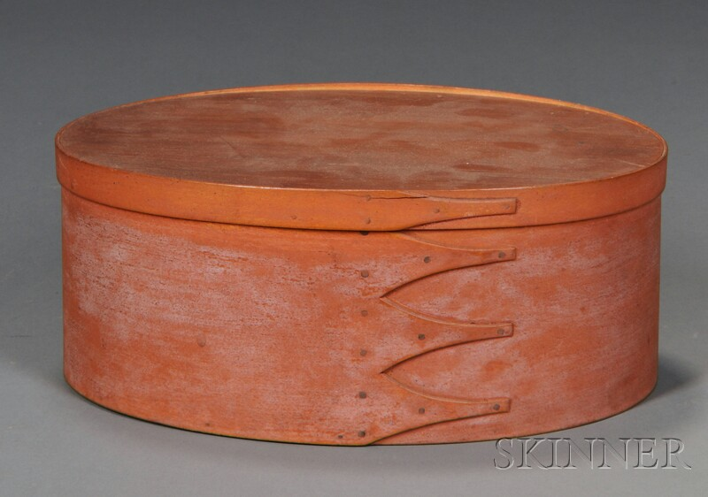 Shaker Bittersweet painted Covered Oval Storage Box America 19th century