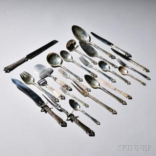 Danish Danish Crown Pattern Sterling Silver Flatware Service Copenhagen mid