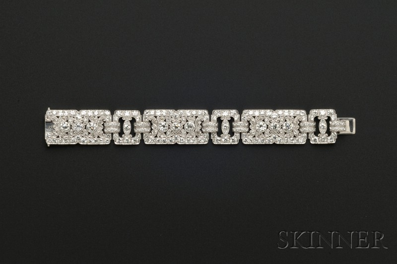 Art Deco Platinum and Diamond Bracelet the articulated strap set