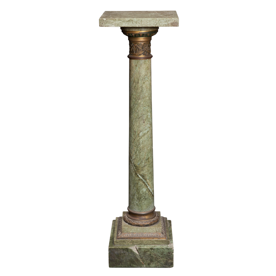 Neoclassical Style Gilt Metal Mounted Marble Pedestal The square top