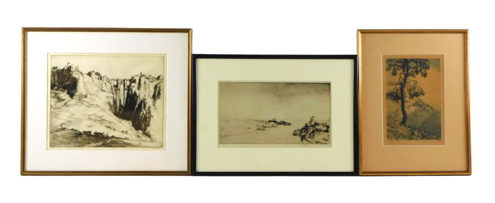 THREE FRAMED ETCHINGS OF LANDSCAPES ETCHERS INCLUDE JAMES MCBEY SIDNEY