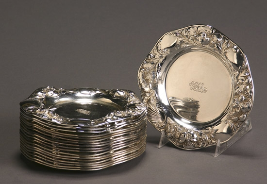Set of Eighteen Gorham Sterling Bread Butter Plates Providence Circa