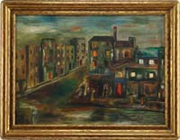 NILES SPENCER American 1893 1952 URBAN STREET SCENE Oil on