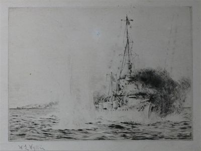 William Lionel Wyllie 1851 1931 H M S Chester Signed