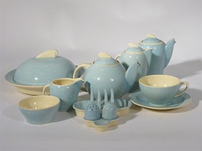 Blue Crescent a Susie Cooper Productions Kestrel bachelor set decorated