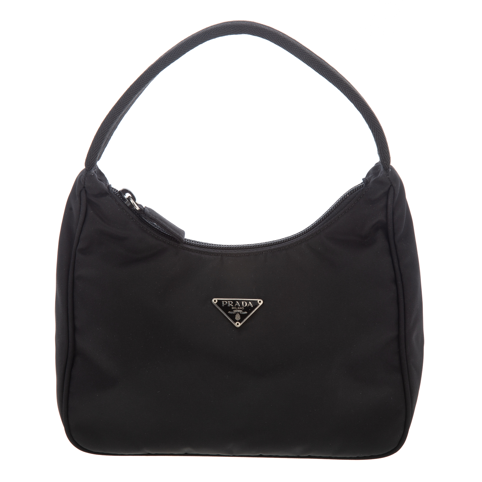 A PRADA NYLON SHOULDER BAG A black nylon Prada Shoulder