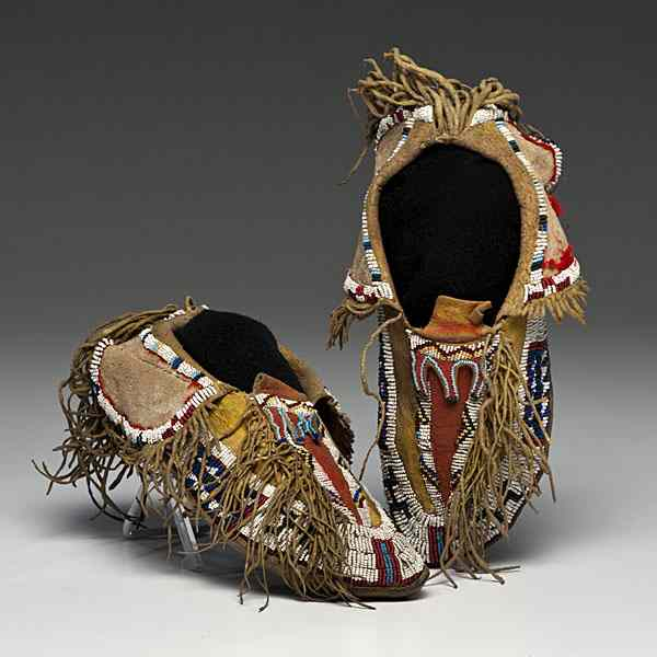 Kiowa Beaded Hide Moccasins sinew sewn and beaded using colors
