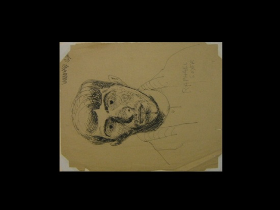 RAPHAEL SOYER Self Portrait Pen and ink and pencil on
