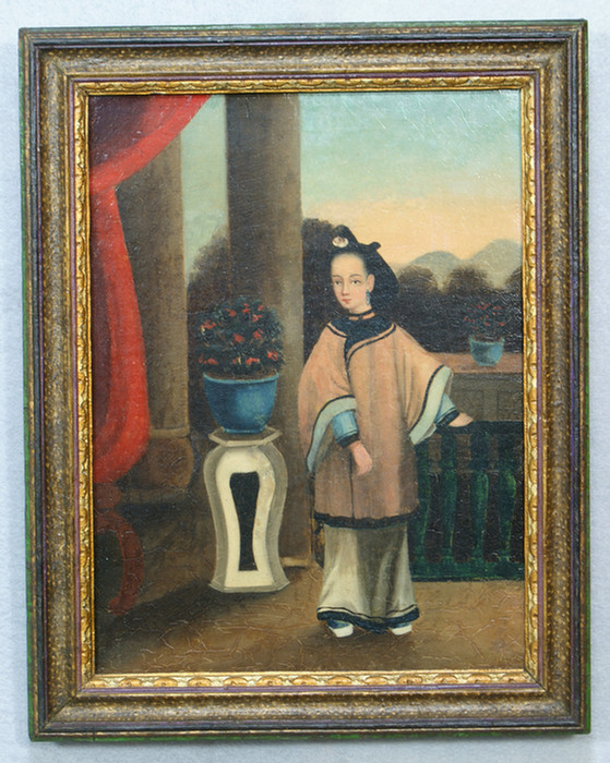 Small China Trade oil on canvas of a young woman