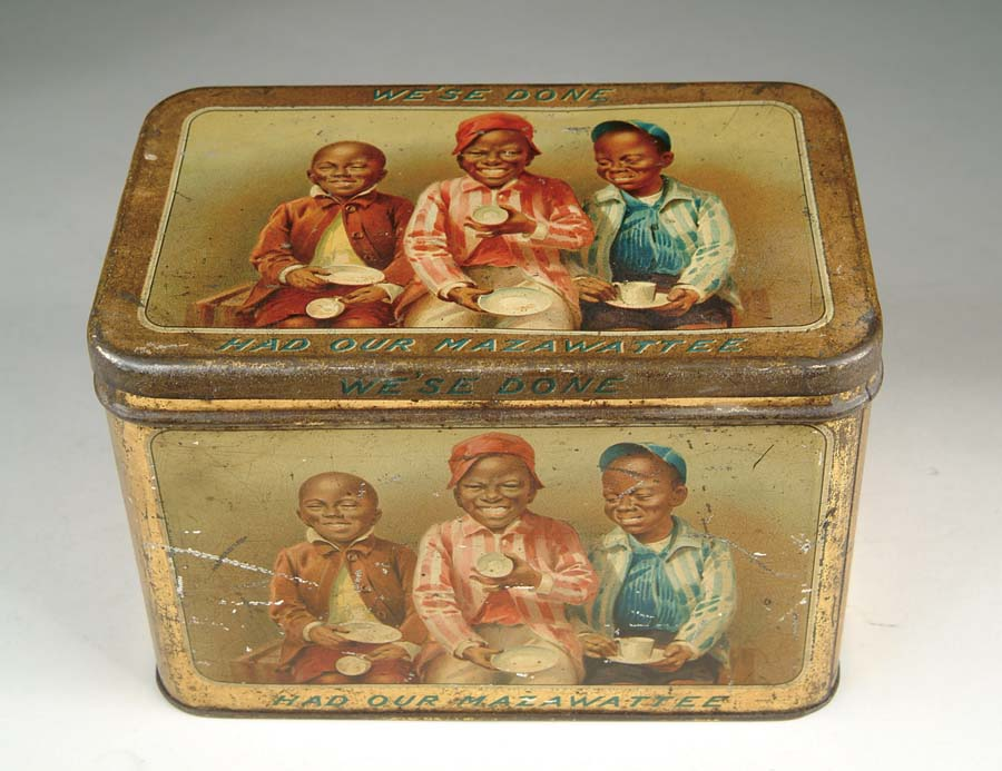 MAZAWATTEE TEA TIN English three pound tin with five lithographed