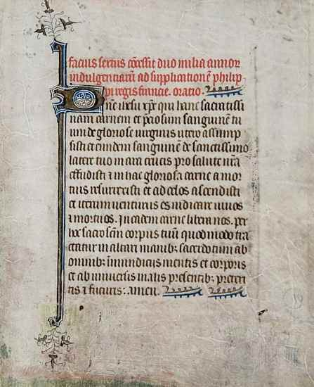 Book of Hours single leaf illuminated manuscript on vellum in