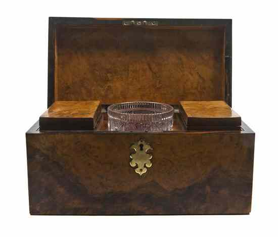 An English Burlwood Tea Caddy having a rectangular hinged top