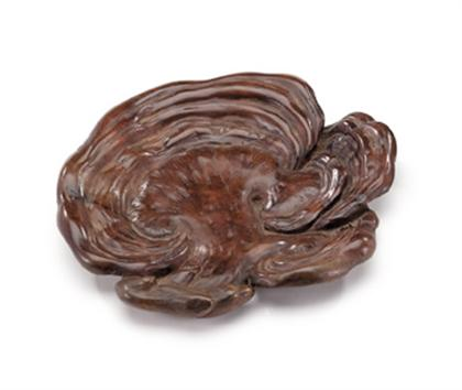 Small Japanese burl wood lingzhi form tray signed shiro or