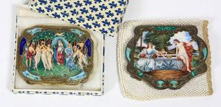 Two Continental 800 silver gilt compacts each fronted by a