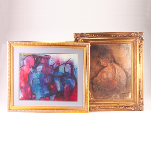 Two Marie Wilner American 20th c mixed media paintings Mother