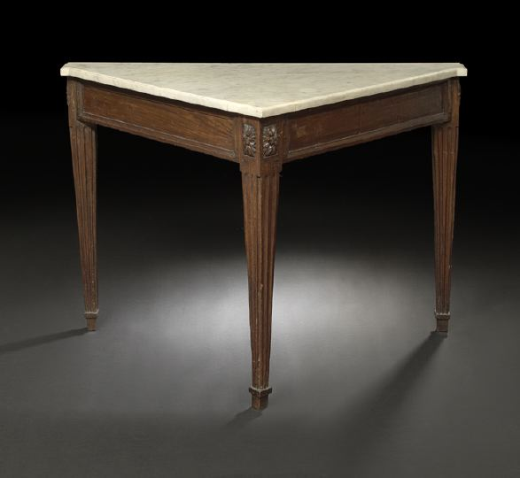 Unusual Provincial Louis XVI Style Oak and Marble Top Table