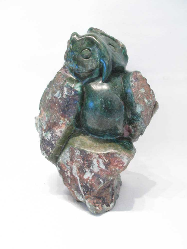 NICHOLAS TANDI CARVED VERDITE OWL 20th c South Africa signed