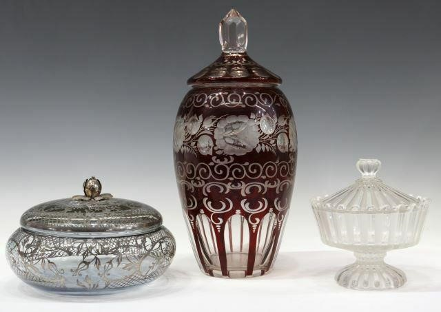 lot of 3 Glass tableware including 1 French Baccarat covered