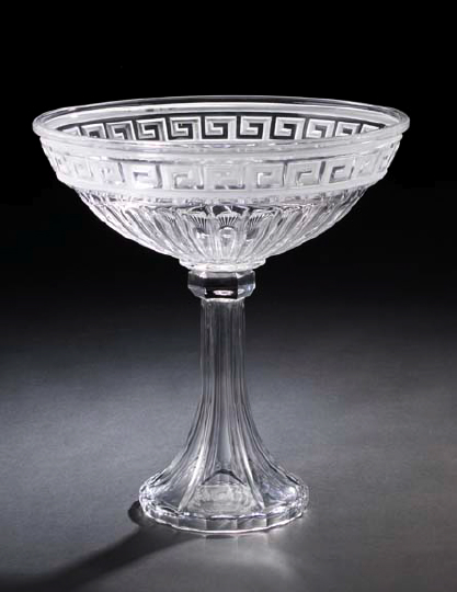 Tall Edwardian Pressed and Parcel Etched Glass Footed Centerpiece Bowl