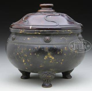 GILT SPLASHED BRONZE FOOTED CENSER Qing Dynasty China The censer