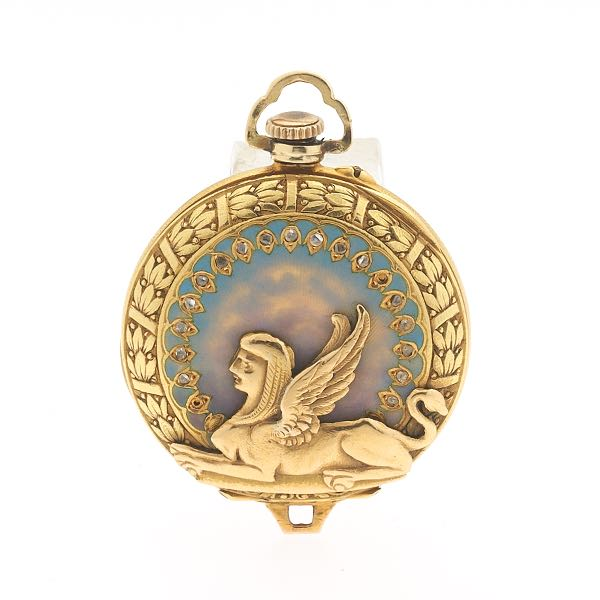 EGYPTIAN REVIVAL 18K GOLD POCKET WATCH 29mm case 22 6