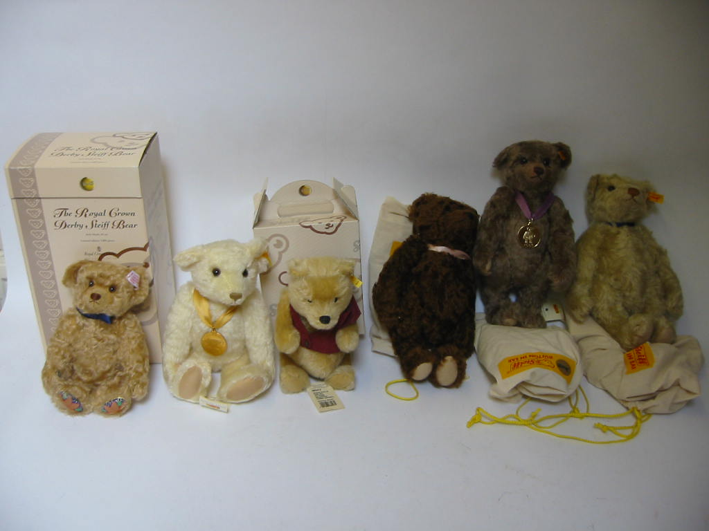 Six Steiff replica bears all with button label in ear