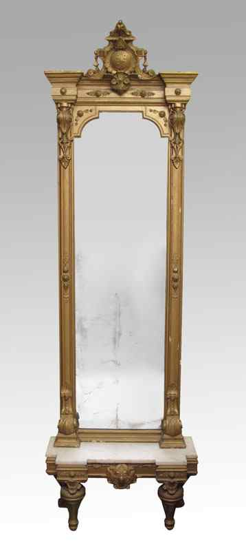 GOLD GILT PIER MIRROR ON MARBLE TOP BASE Gold gilt